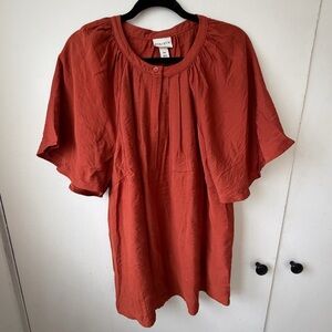 Ava & Viv Rust Flutter Sleeve Blouse XXL | Soft Drape, Cozy PNW Feel